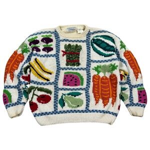 Northern Isles Sweater Size L Fruit Vegetable Novelty Hand Knit Vintage 90s